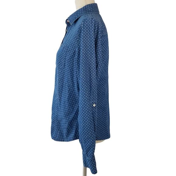 Talbots Blue White Dot  Button Down 3/4 or Long Sleeve  Top Size 8 - Picture 2 of 4